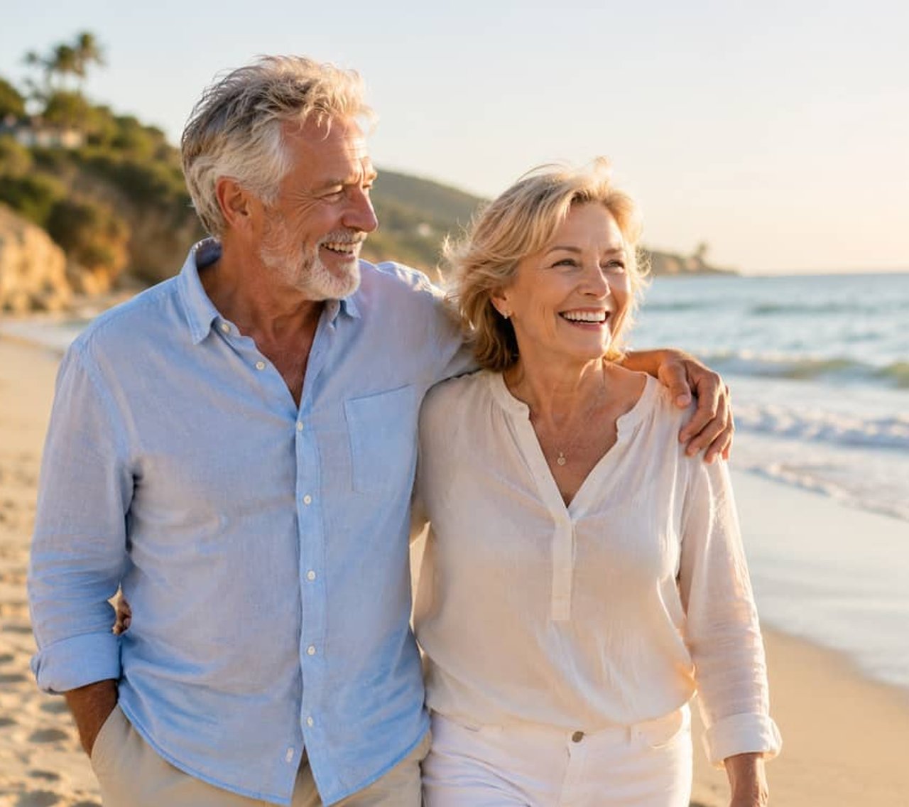 Happy couple smiling with natural looking dentures